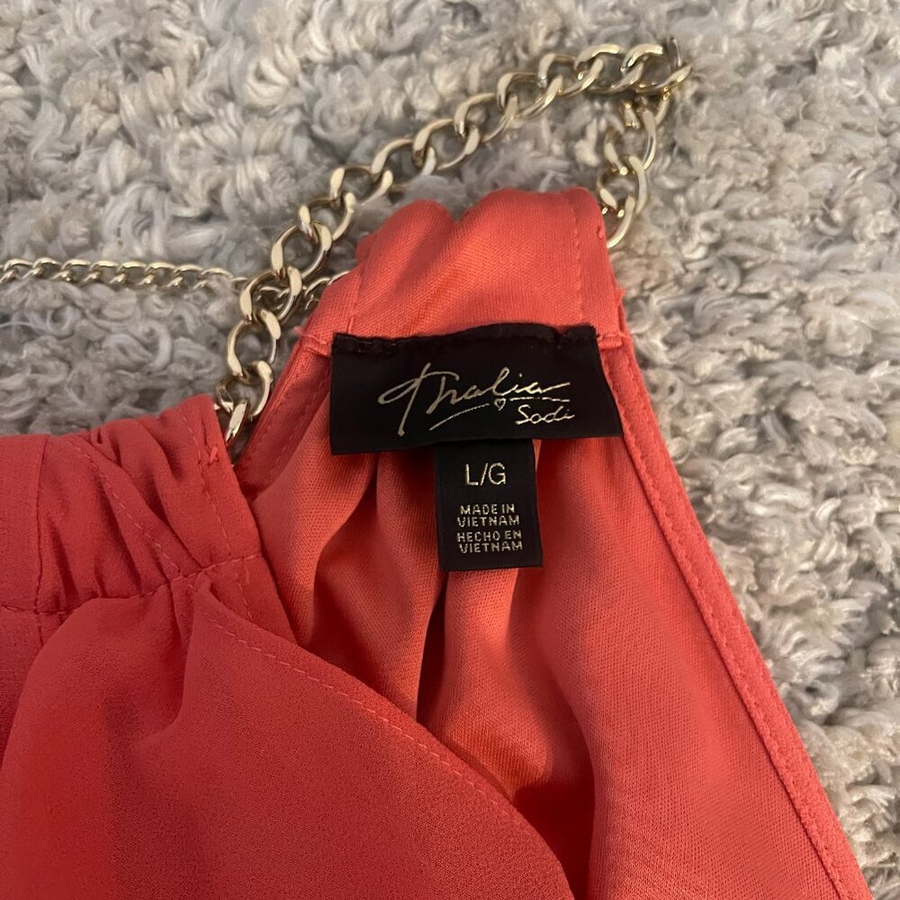 Thalia Sodi Coral Chain Halter Asymmetrical Dress L - Picture 6 of 10